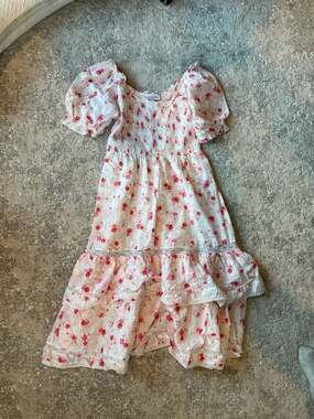 LOVE SHACK FANCY Target Cosette White Floral Ruffle Midi Dress Medium